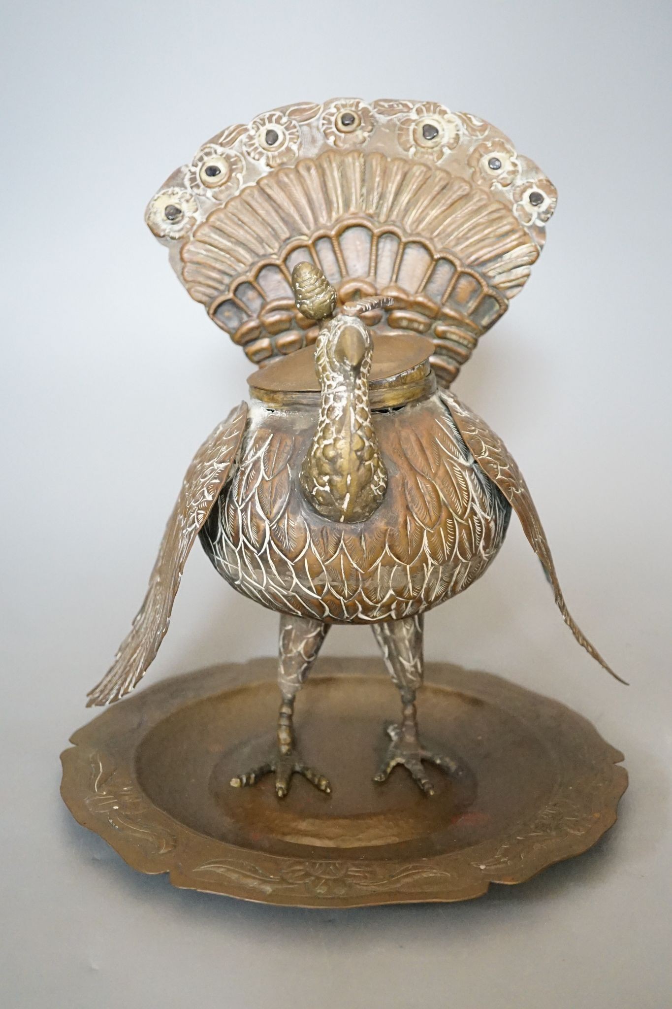 An ornate colonial Peruvian turkey censer, with cover, 28cm